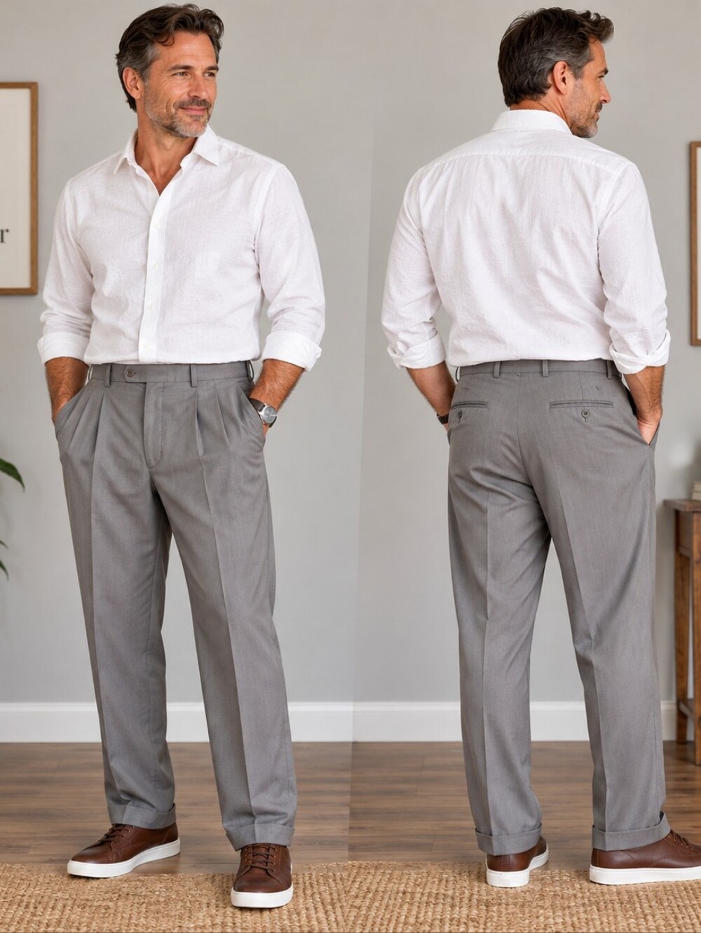 Bill Blass Menswear 34x30 Gray Pleated Dress Pants Contemporary Casual Classic M